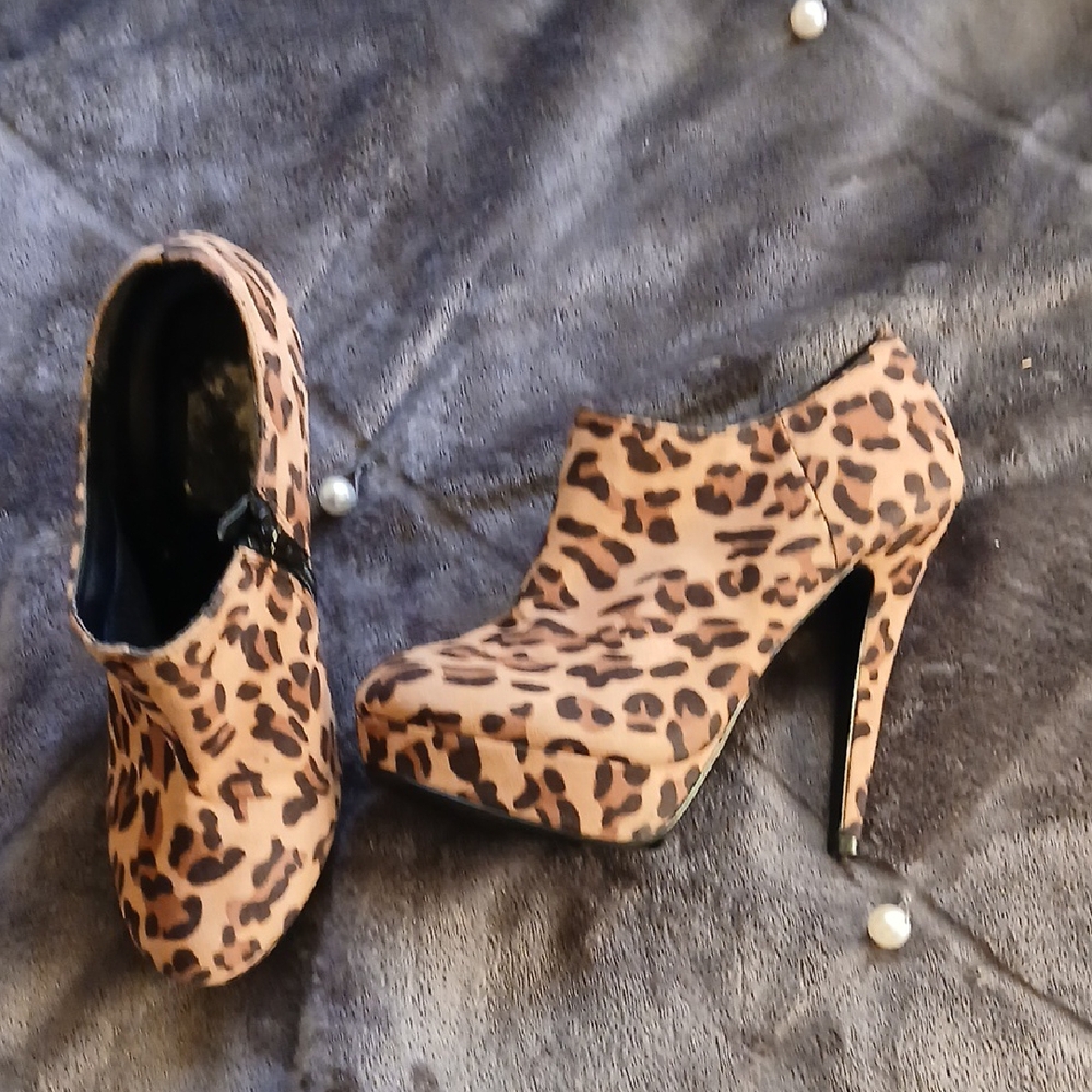 Leopard Print High Heel Ankle Boots